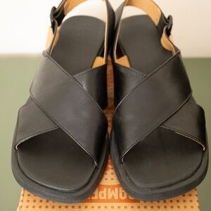 CAMPER Dana Black Leather Cross Strap Sandals for Women